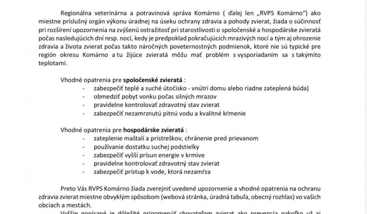 Fotka - Opatrenia na ochranu zdravia zvierat počas mrazivých dní a nocí