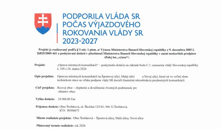 Fotka - Dotácia z Ministerstva financií SR