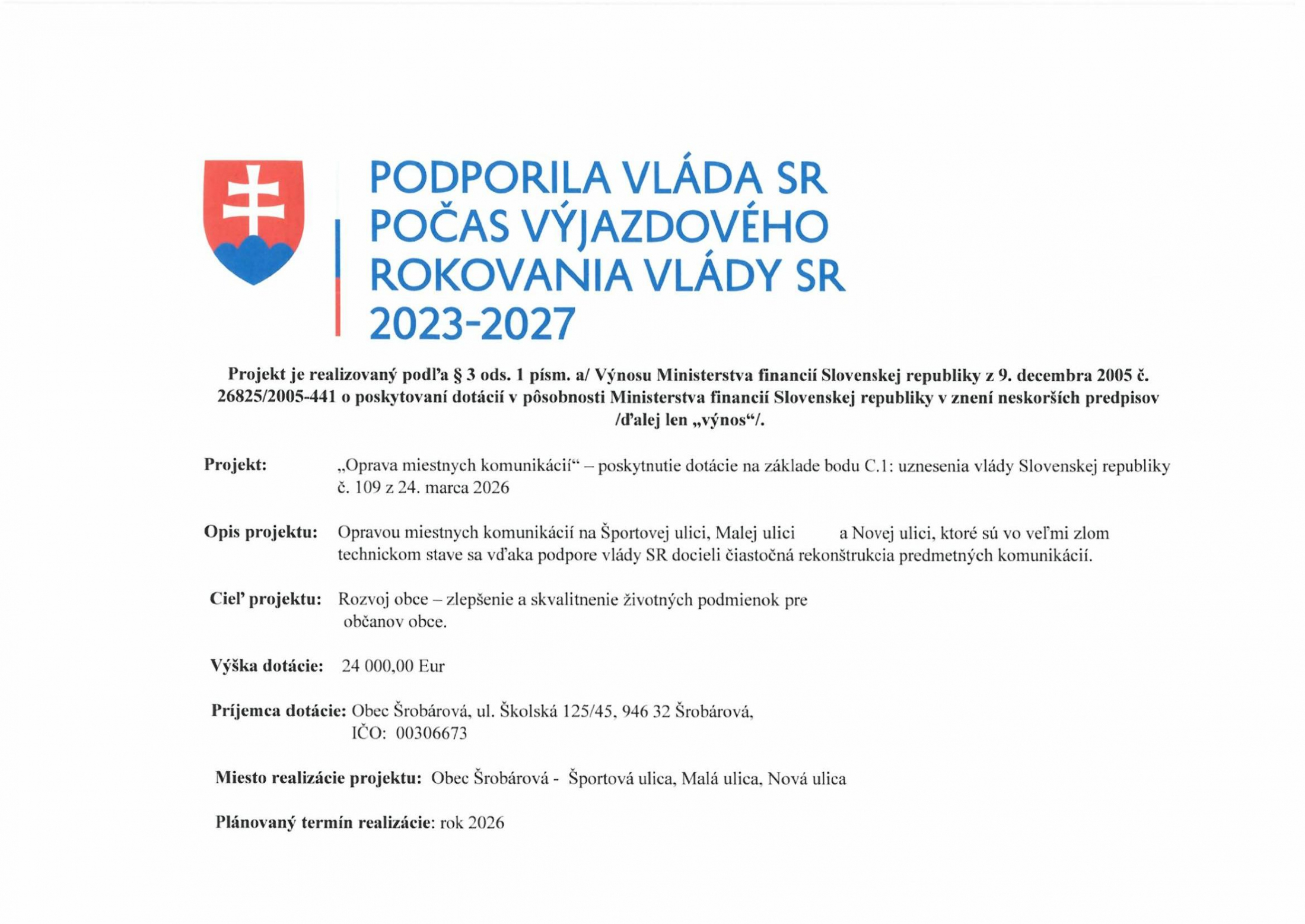 Fotka - Dotácia z Ministerstva financií SR